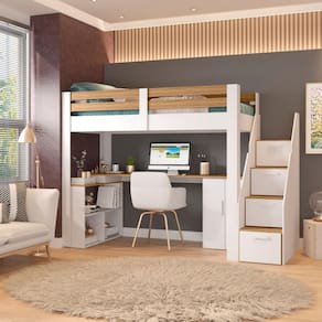 Cama Office Multifuncional Solteiro Adulto Star Plus Casatema Branco/Amadeirado