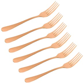 Conjunto 6pçs Garfos Refeição Inox Rose Gold Luxo Rústico