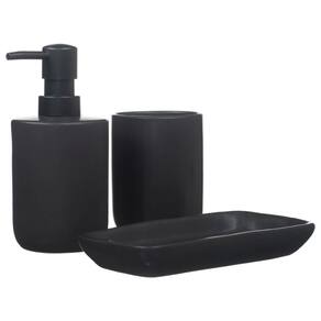Kit Banheiro Modernos Lavabo com Bandeja Porcelana Preto 3pç