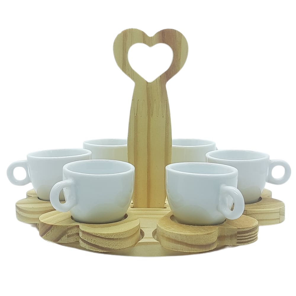 Jogo 6 xícaras café cônica 80ml - Suporte c/ Pires Removível