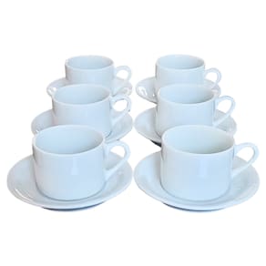 Jogo 8 xícaras Café/Chá c/ pires - 170ml Base Reta Porcelana