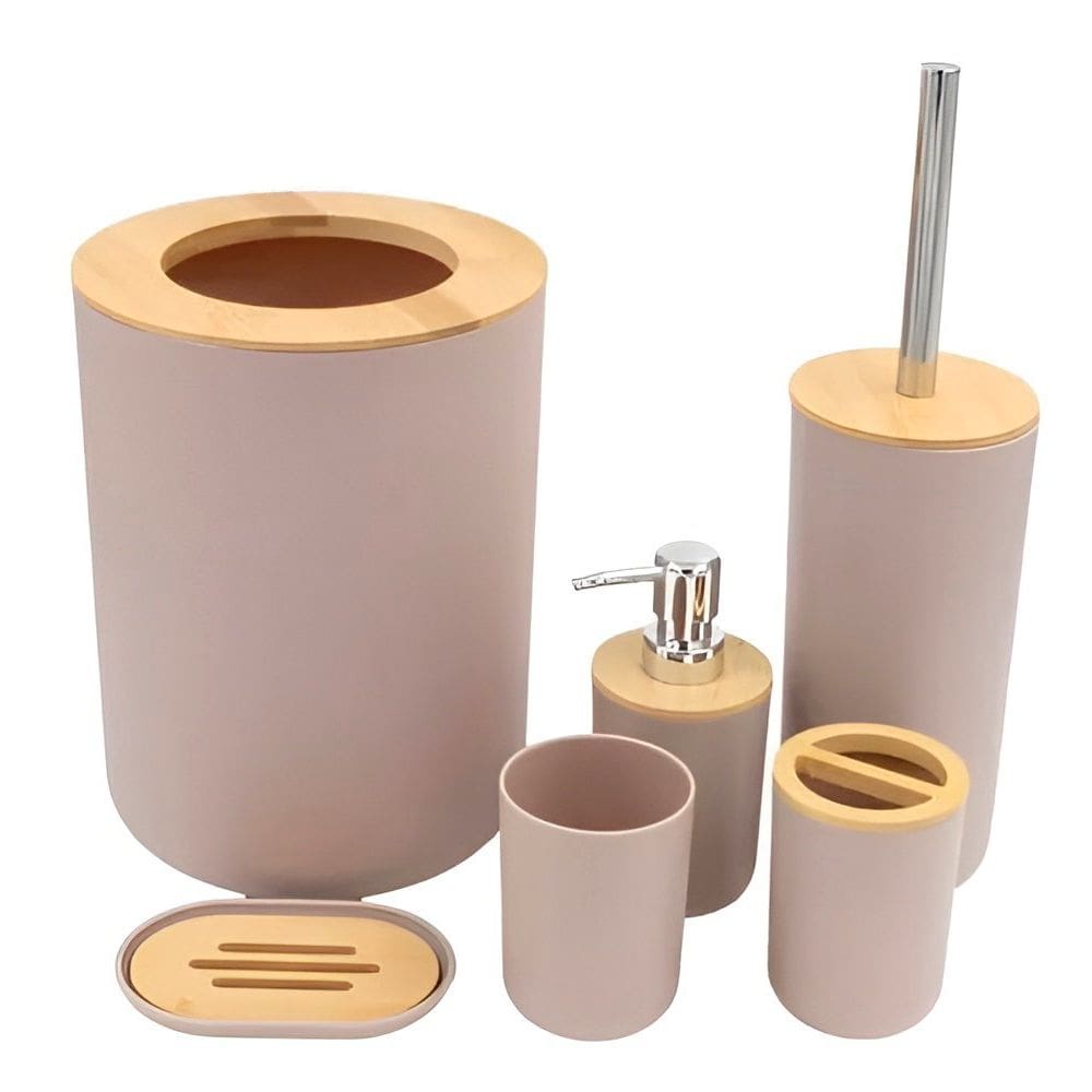 Kit 6 Peças Para Banheiro Lavabo Bambu Plástico ABS Moderno