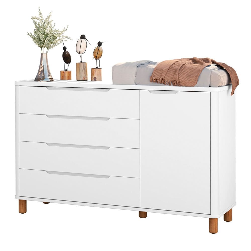 Cômoda Boom 4 Gavetas e 1 Porta com Pés Nordic - Branco