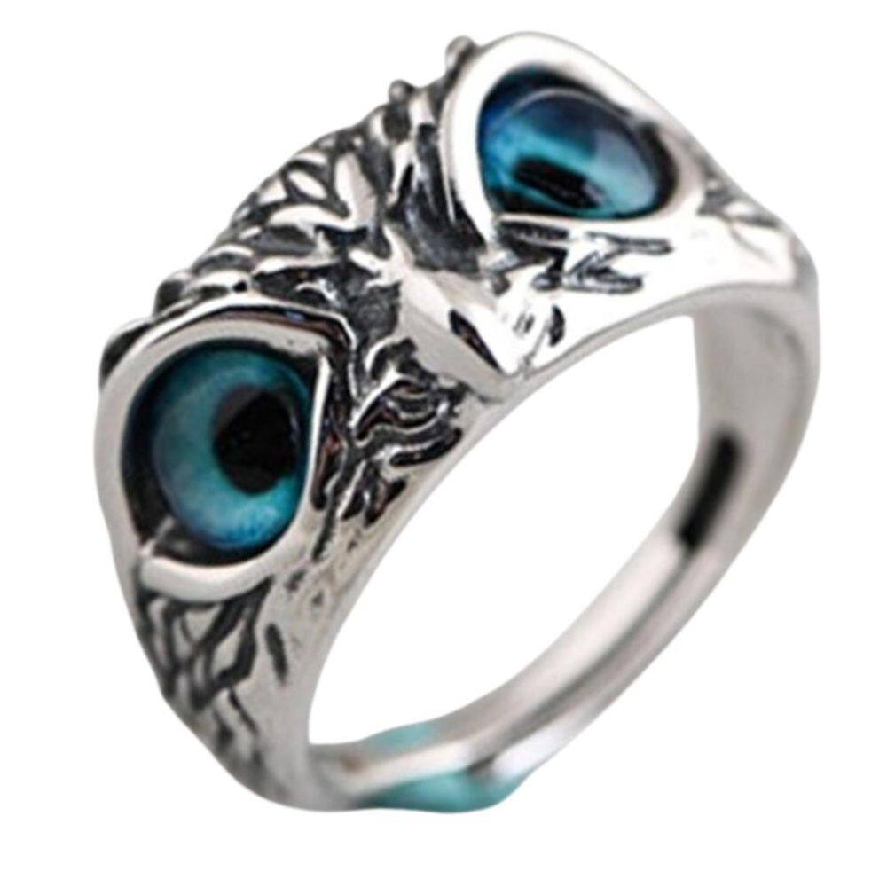 Anel Prata 925 Coruja Olho Azul Ajustável