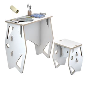 Kit de Escrivaninha e Banqueta Infantil Soho Branco