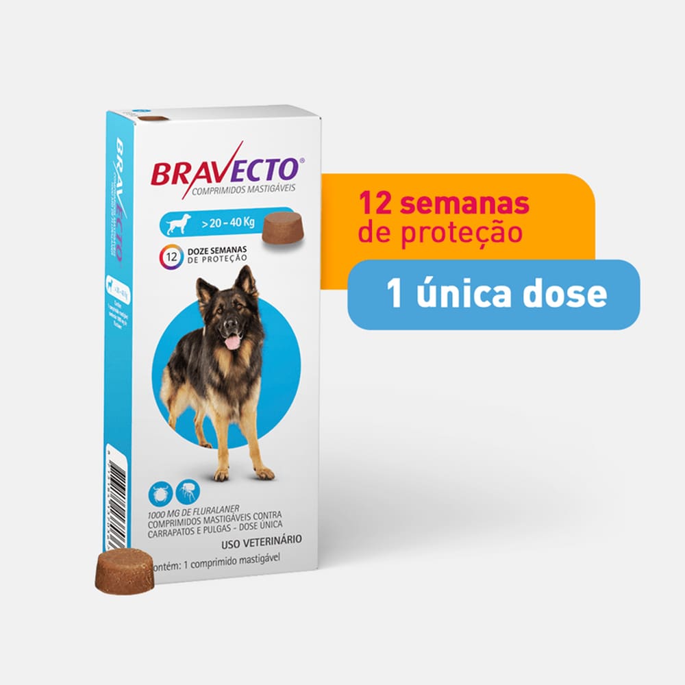 Antipulgas e Carrapatos MSD Bravecto para Cães de 20 a 40kg (1000mg)