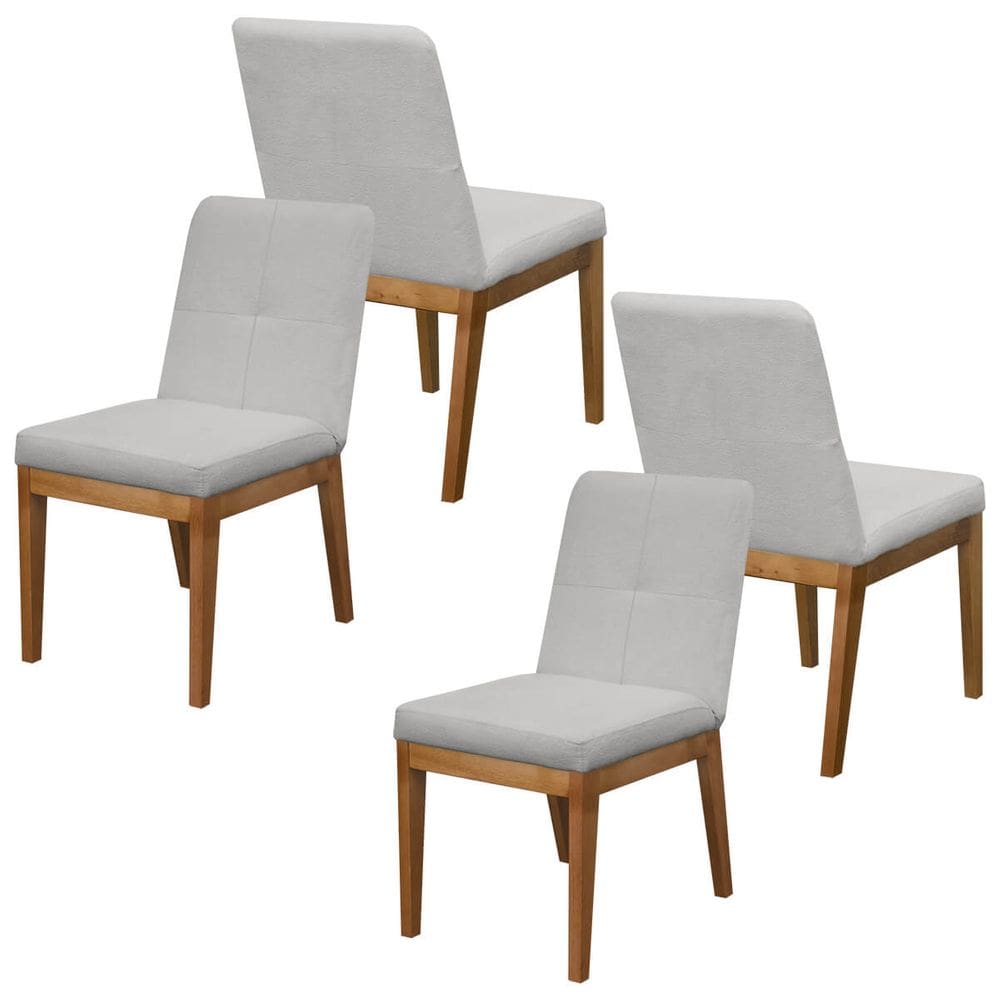 Kit 4 Cadeira Sala de Jantar Fernanda + Base Reforçada Madeira Bouclê - SOFA STORE Cor:Bouclê Cinza Claro