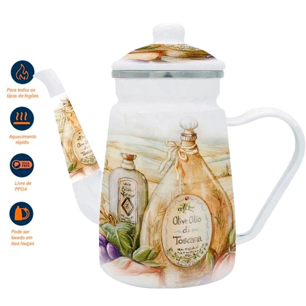 Bule Esmaltado Com Indução Italy Premium Café Chá 1,2 Litros