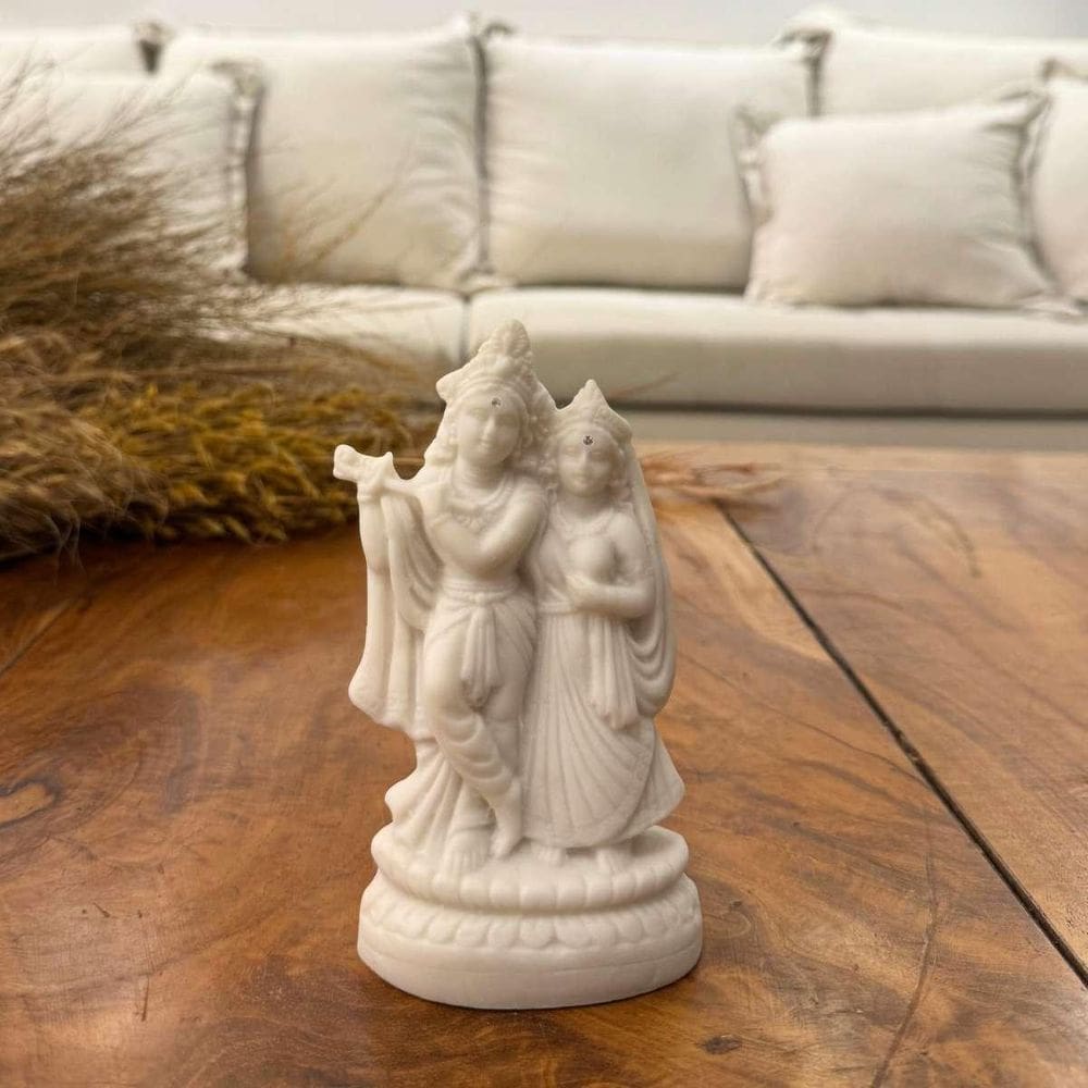Escultura Krishna E Radha Pó De Mármore 14Cm