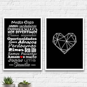 Kit 2 Quadros Frase Família Coração 45X34Cm
