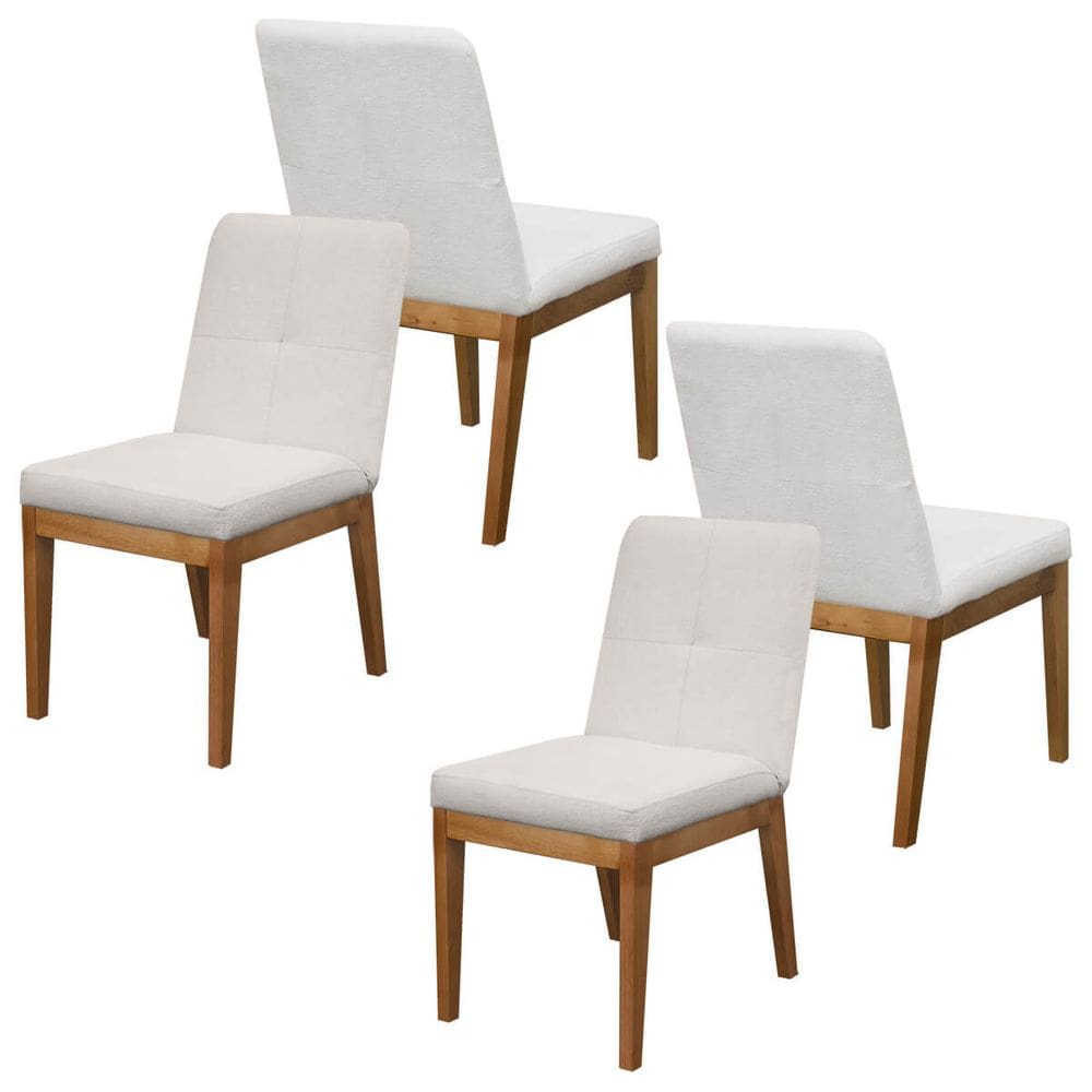Kit 4 Cadeira Sala de Jantar Fernanda + Base Reforçada Madeira Bouclê - SOFA STORE Cor:Bouclê Bege Marfim