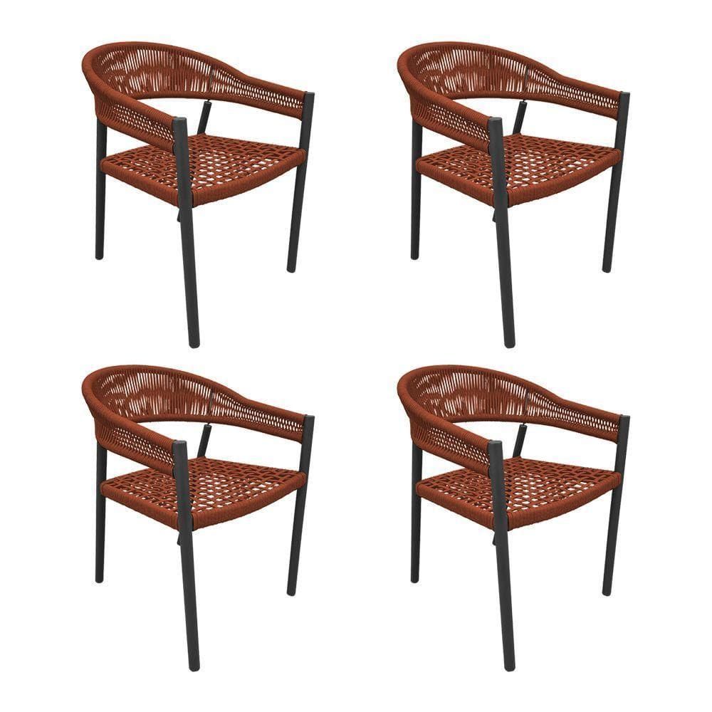 Kit 4 Cadeiras Cannes Alumínio Encosto Corda Náutica Terracota - Laranja
