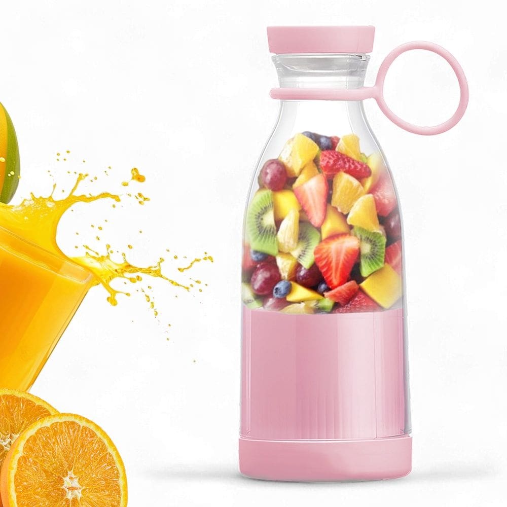 Mini Liquidificador 380ml USB Rosa Portátil com 6 Lâminas para Sucos e Vitaminas