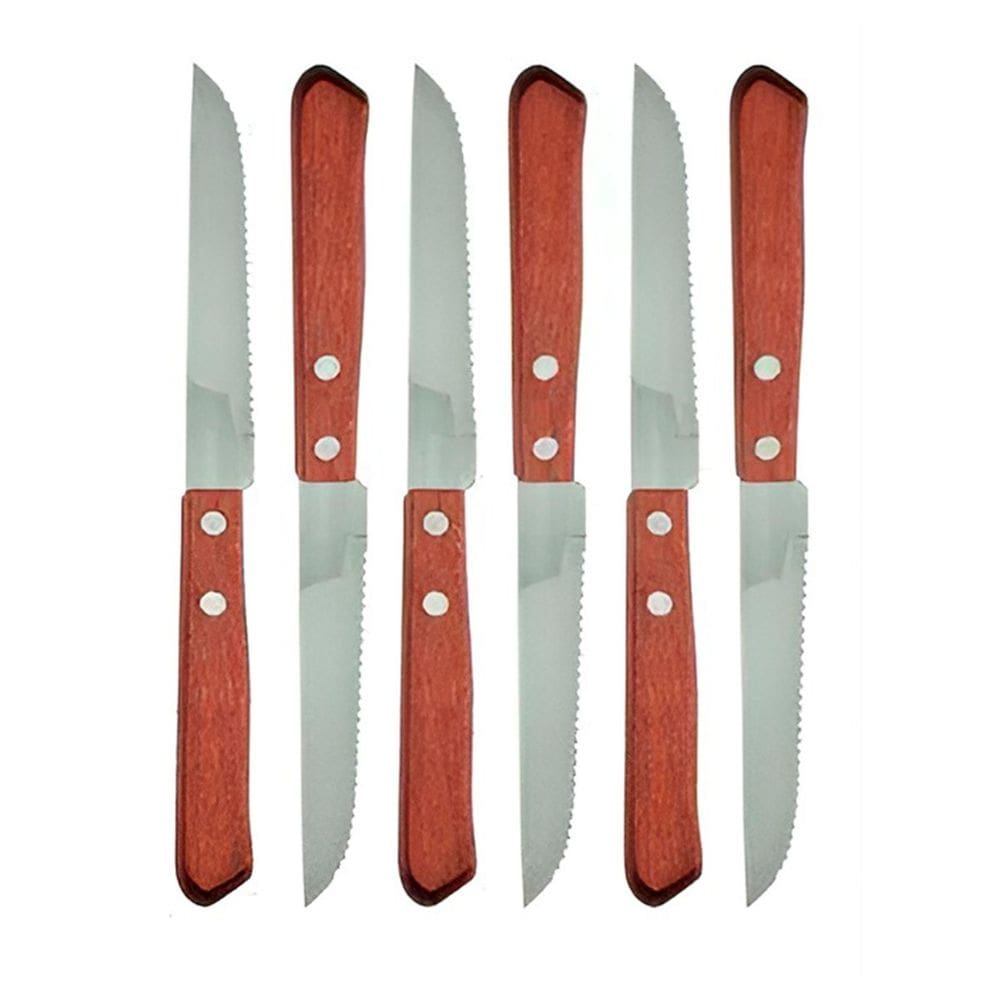 Conjunto 6pçs Facas Churrasco Cabo Madeira Aço Inoxidável