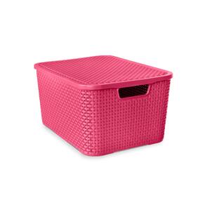 Caixa Organizadora Rattan com Tampa 15 Litros Rosa Arqplast