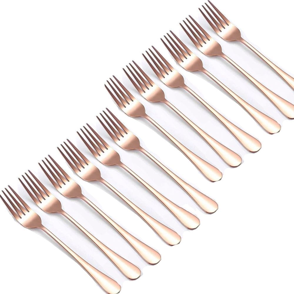 Kit Jogo De Garfos De Mesa Gold Rose 12pçs Inox Rústico Luxo