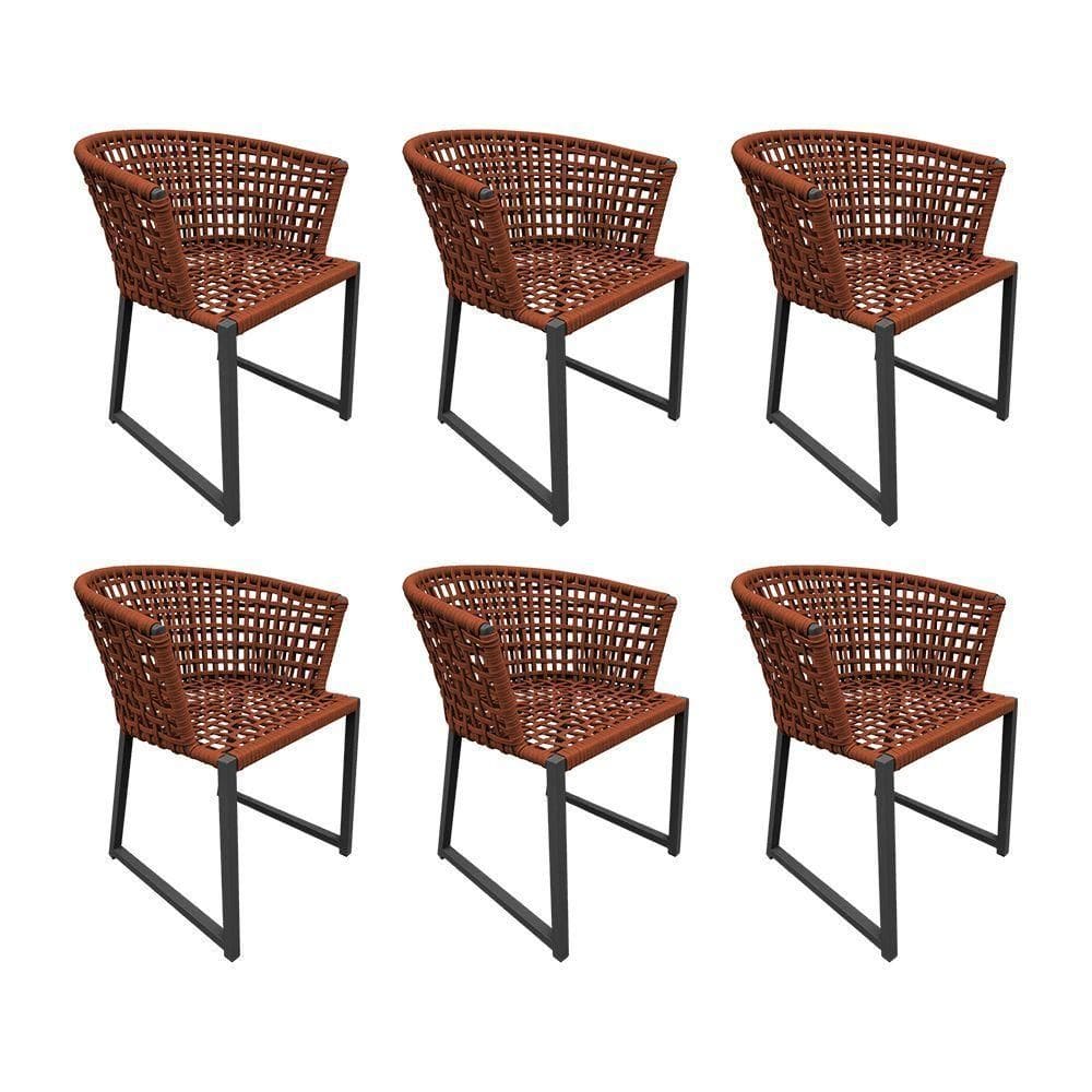 Kit 6 Cadeiras Berlim Alumínio Corda Náutica Terracota - Laranja
