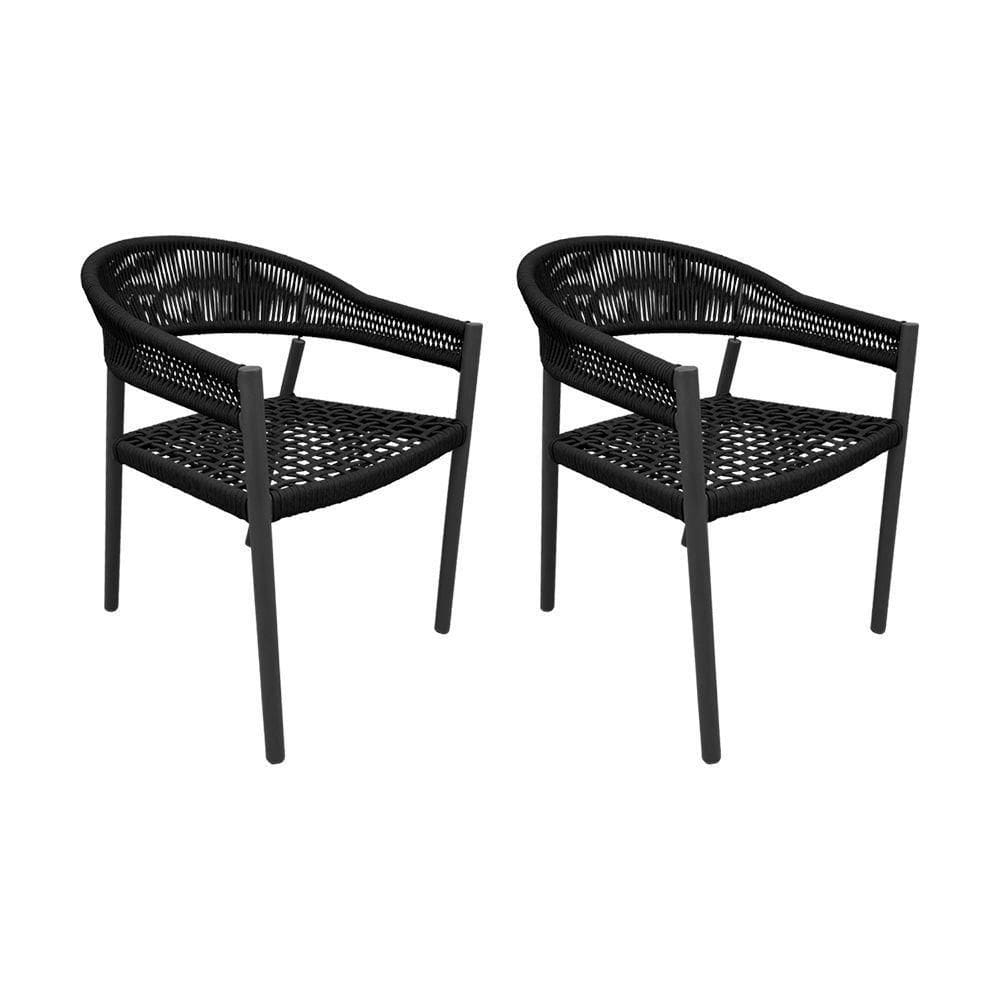 Kit 2 Cadeiras Cannes Alumínio Encosto Corda Náutica Preto - Preto