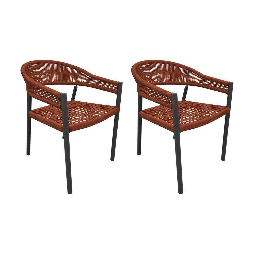 Kit 2 Cadeiras Cannes Alumínio Encosto Corda Náutica Rami Terracota - Laranja