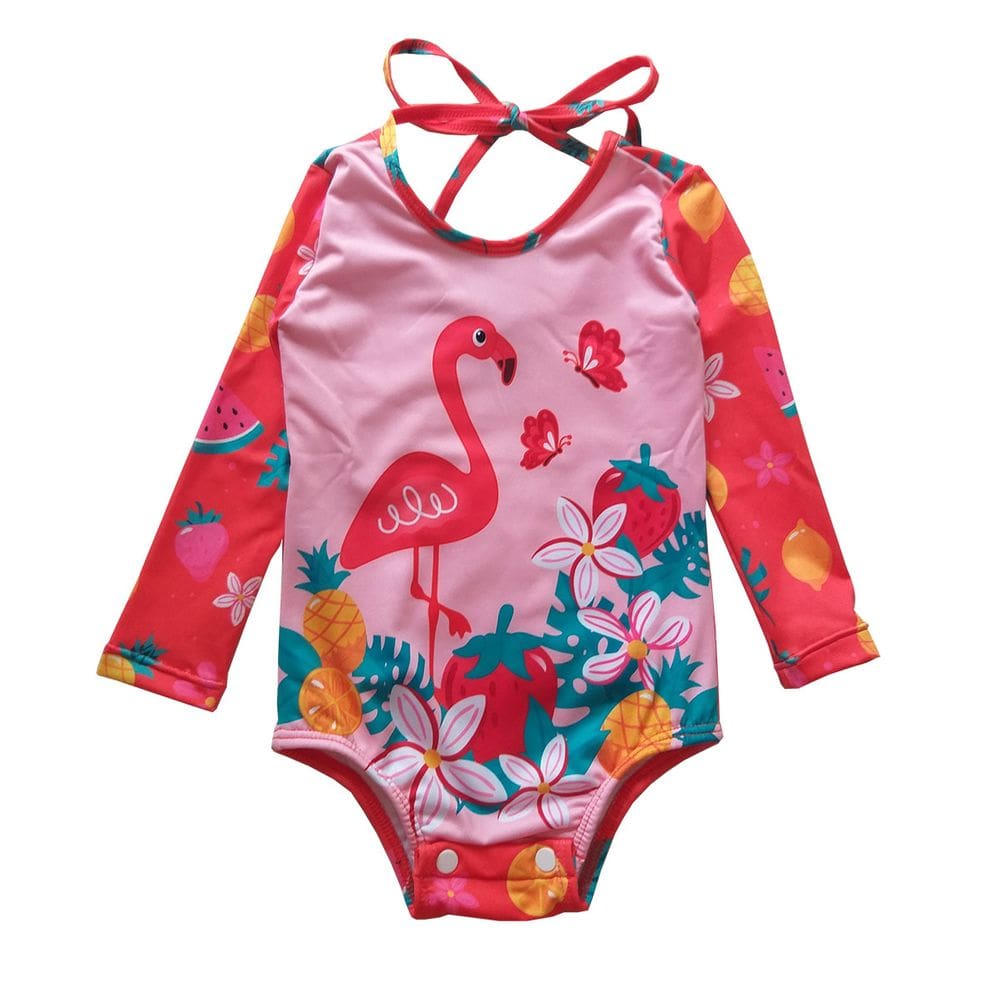 Maiô Manga Longa Bebê Proteção UV Flamingos Vermelho Everly