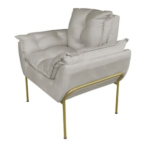 Poltrona Moderna Base Dourada Suede Bege - Vallisa Decor