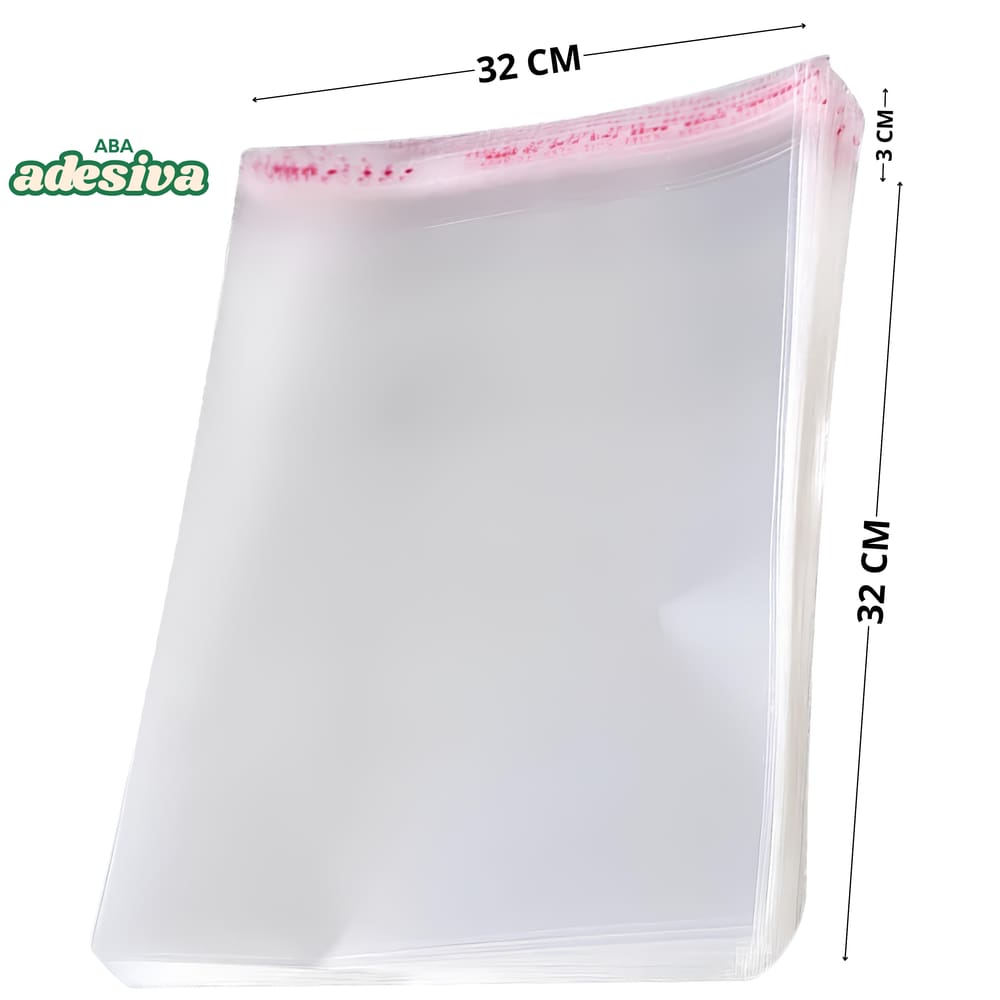 Saco Adesivado Plástico Transparente 32x32+3cm 100 Unidades