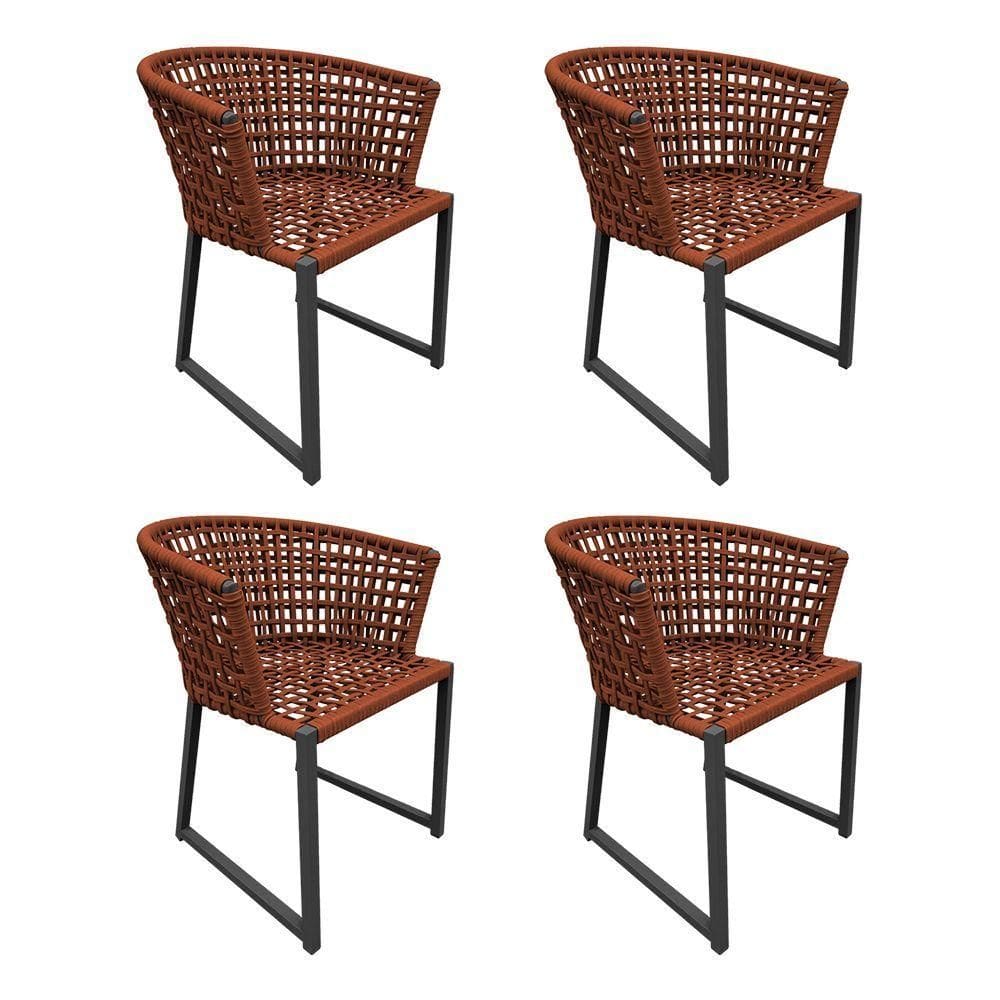 Kit 4 Cadeiras Berlim Alumínio Corda Náutica Terracota - Laranja