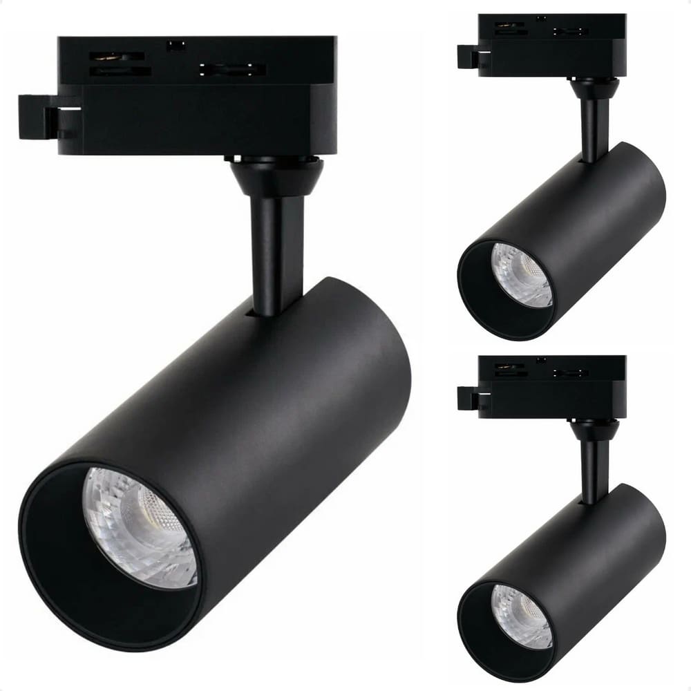 Kit 3 Spot Led MR16 para Trilho Eletrificado Preto 110/220v 6500K Frio