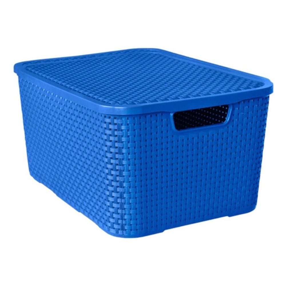 Caixa Organizadora Rattan com Tampa 7 Litros Azul Arqplast