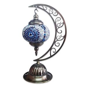 Abajur Lua Turco Mosaico Metal Colorido Azul e Branco 40 cm