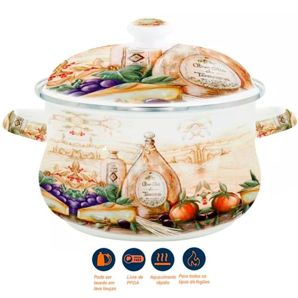 Panela Caçarola Esmaltada Italy Á Indução Vintage 3,6 Litros
