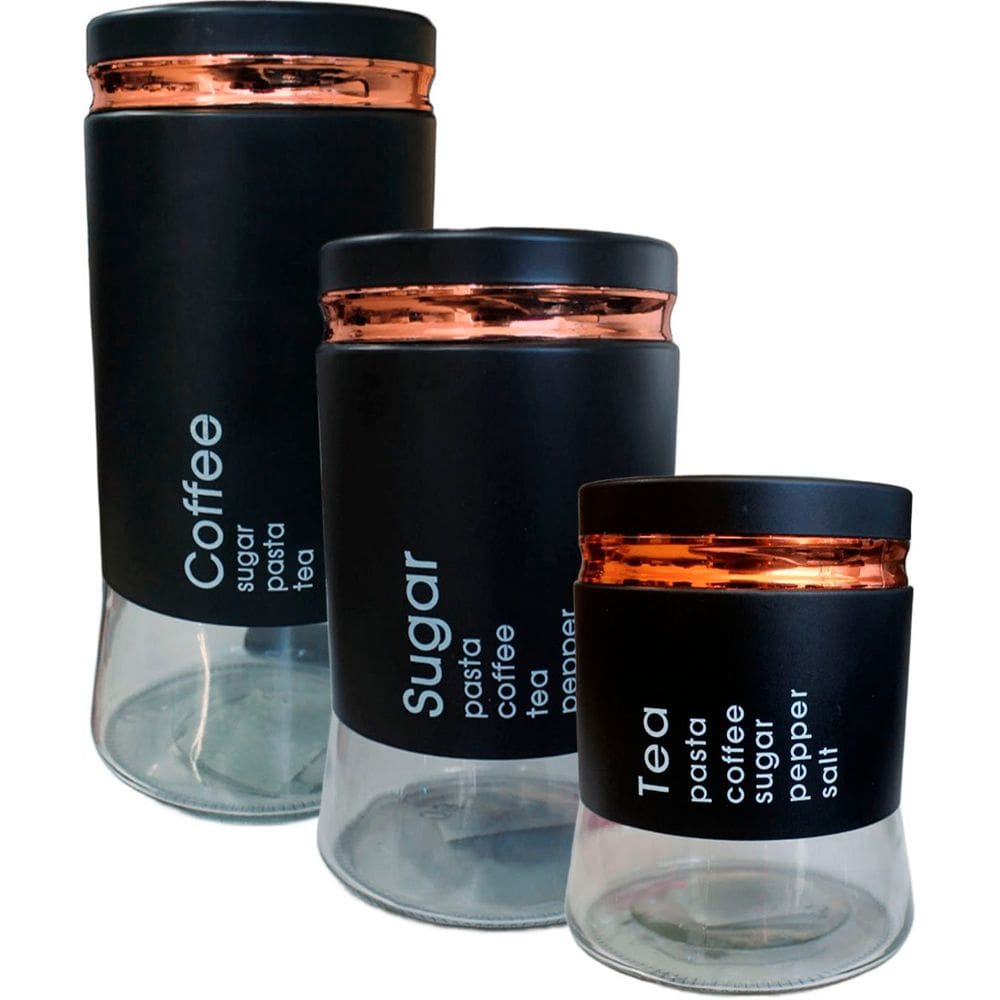 Kit 3 Potes Hermético Tea Sugar Coffee Pequeno Médio Grande
