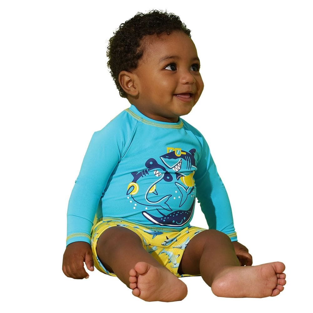 Conjunto Praia Bebê Proteção UV Tubarão Amarelo Everly