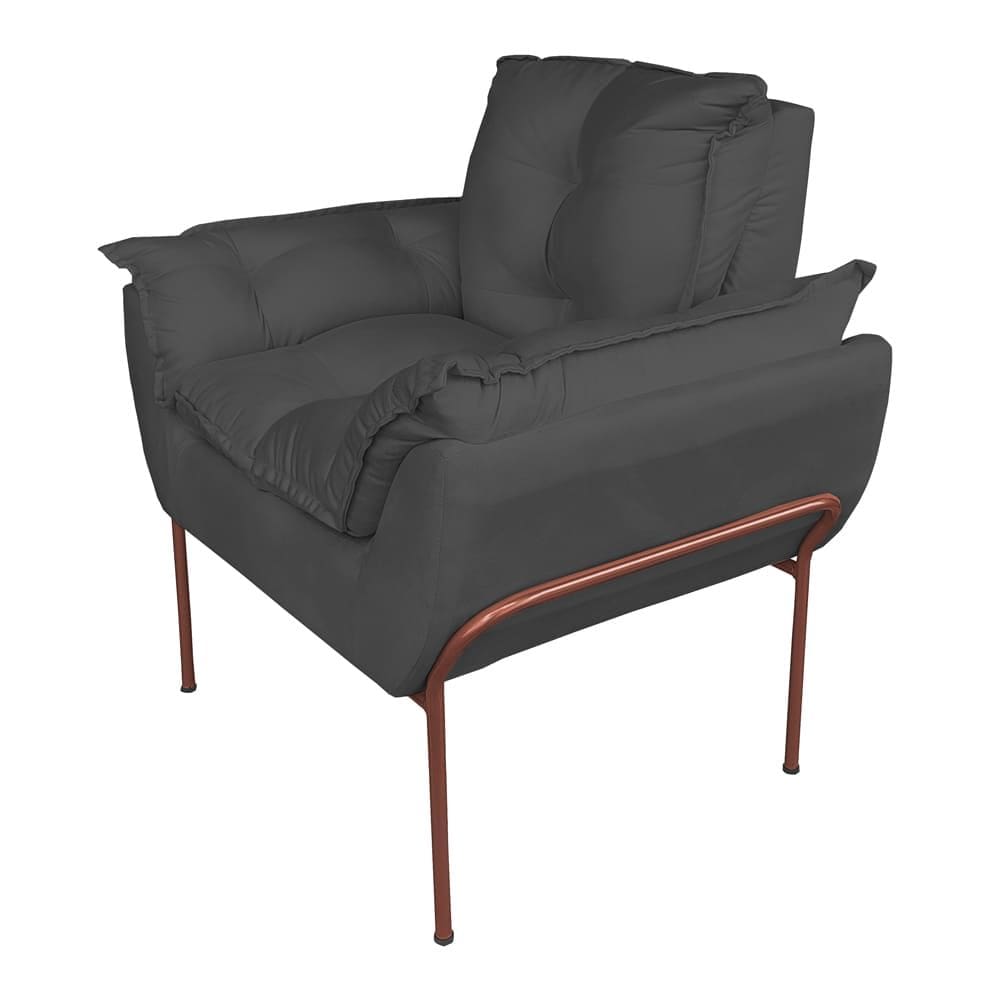 Poltrona Recepção Suede Cinza Base Cobre - Vallisa Decor