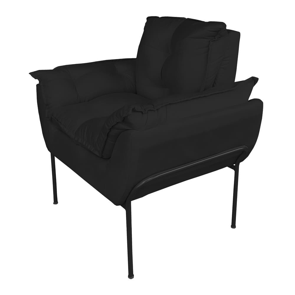 Poltrona Decorativa Suede Preto Base Metálica Preta - Vallisa Decor