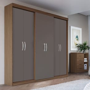 Guarda Roupa Casal 6 Portas 2 Gavetas Grécia Nogueira/Cinza