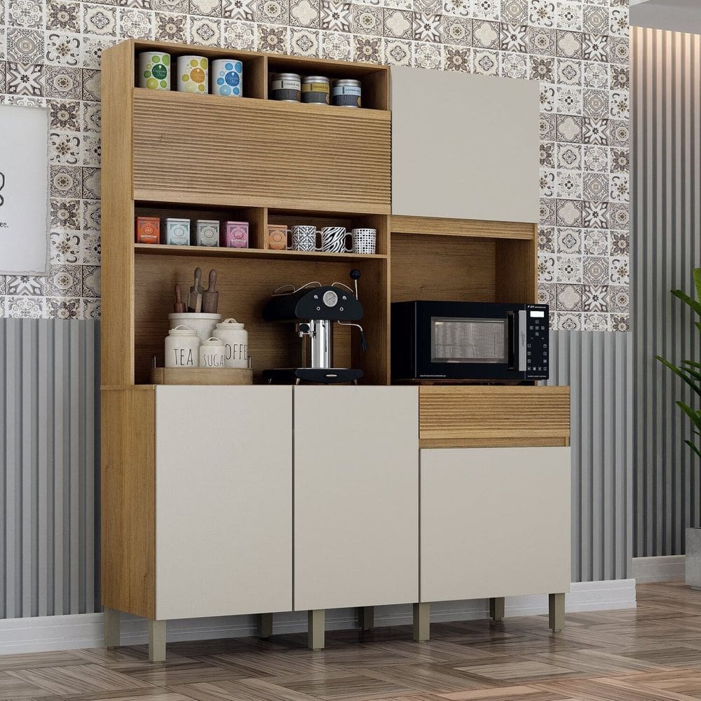 Armário de Cozinha 5 Portas 1 Gaveta Canastra Cinamomo/Off White
