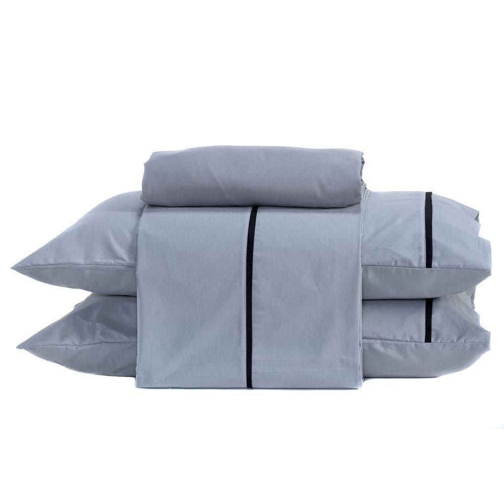 Jogo De Cama King 04 Peças C/ Viés Cor Cinza