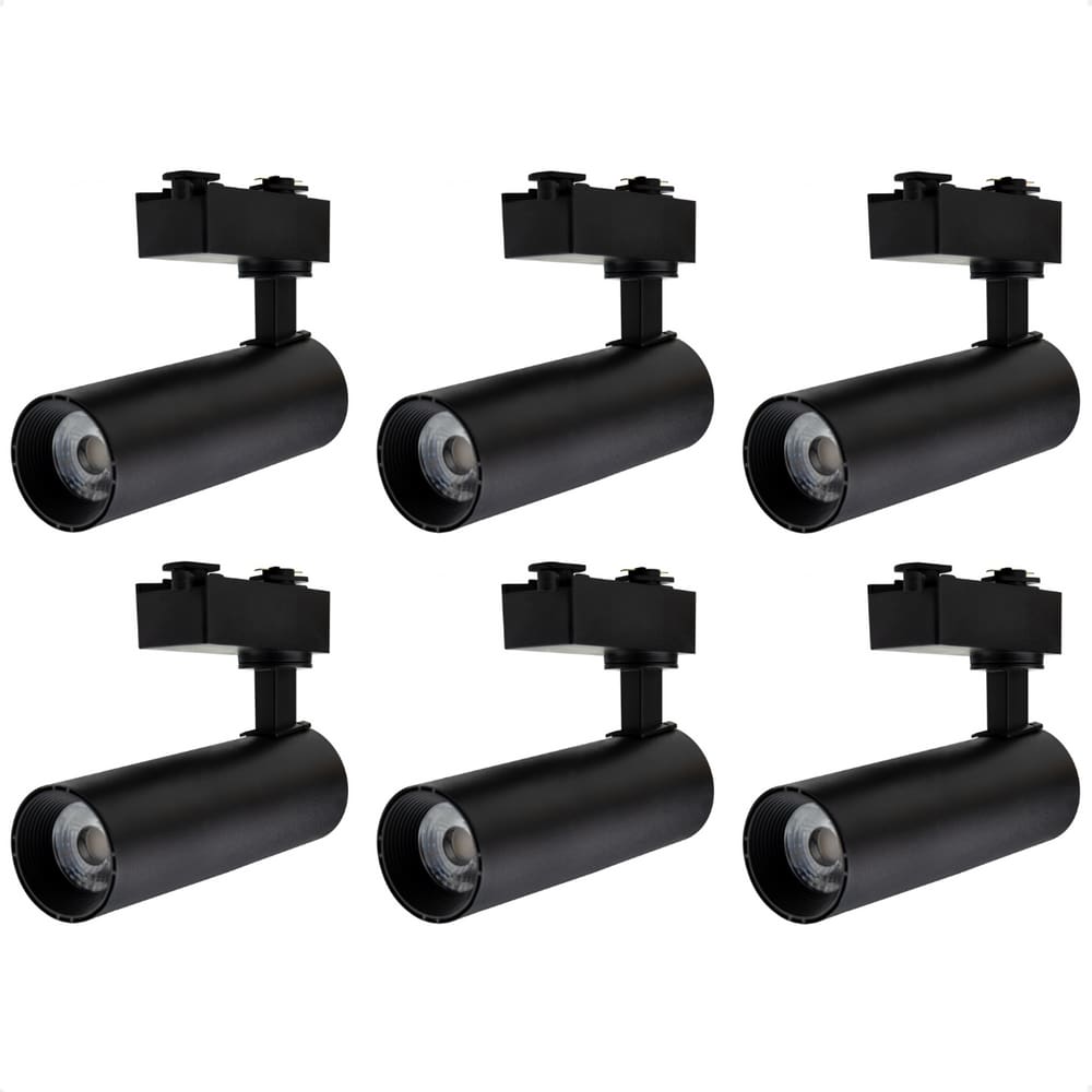 Kit 6 Spot Longo Led MR16 para Trilho Eletrificado Preto 3000K Quente