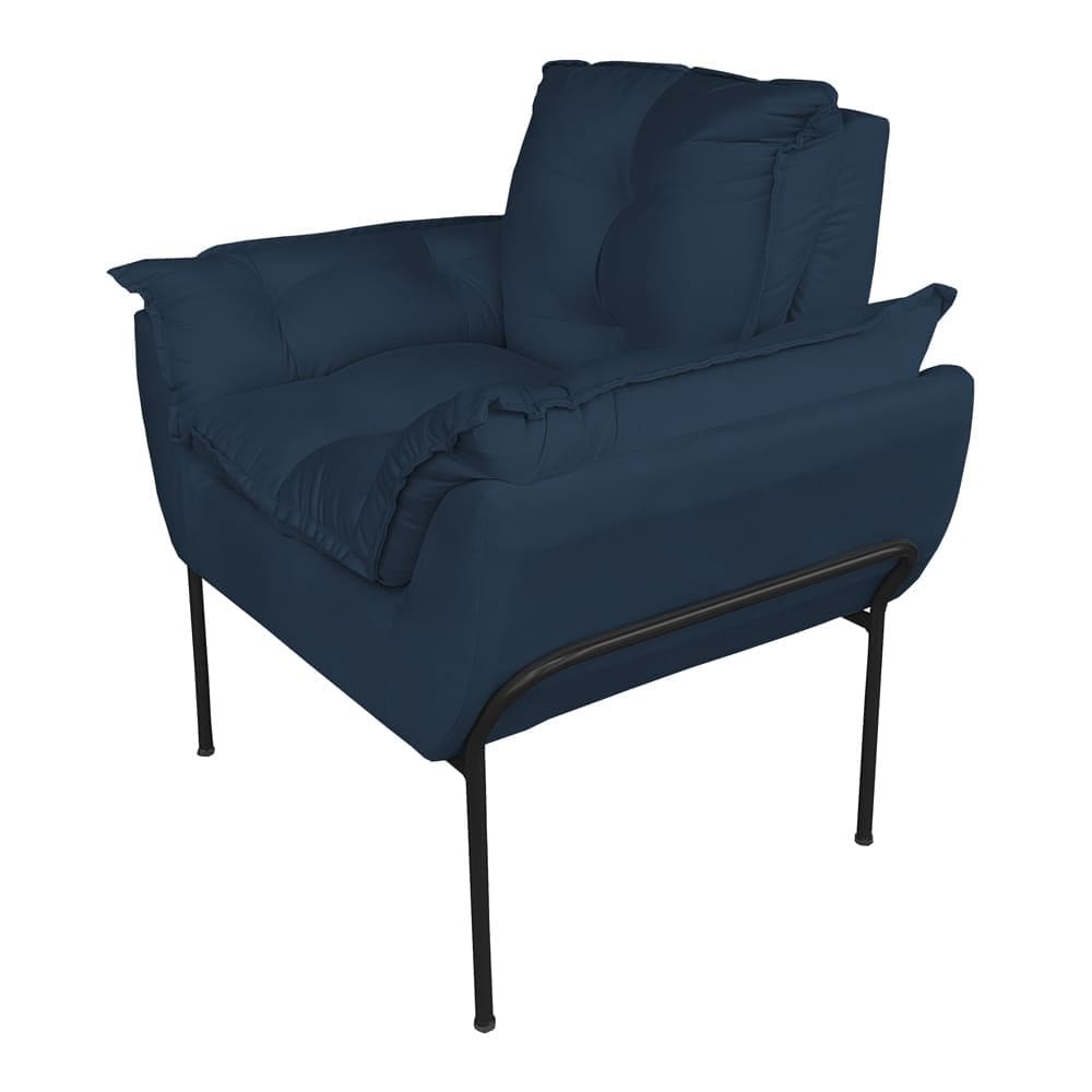 Poltrona Recepção Suede Azul Marinho Base Preta - Vallisa Decor