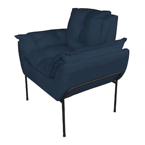 Poltrona Recepção Suede Azul Marinho Base Preta - Vallisa Decor