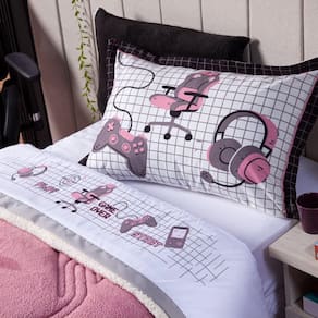 Jogo De Cama Game Streamer Branco/rosê Solt 3Pçs 180Fios