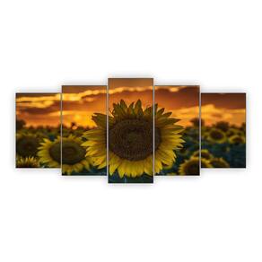 Quadro Decorativo Girassol 2 Mosaico 5 Peças 1,00X0.60 Cm