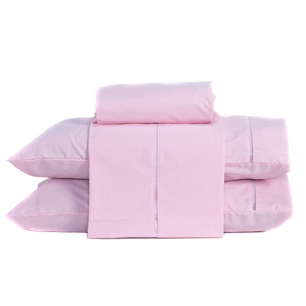 Jogo De Cama King 04 Peças 200 Fios Cor Rosa