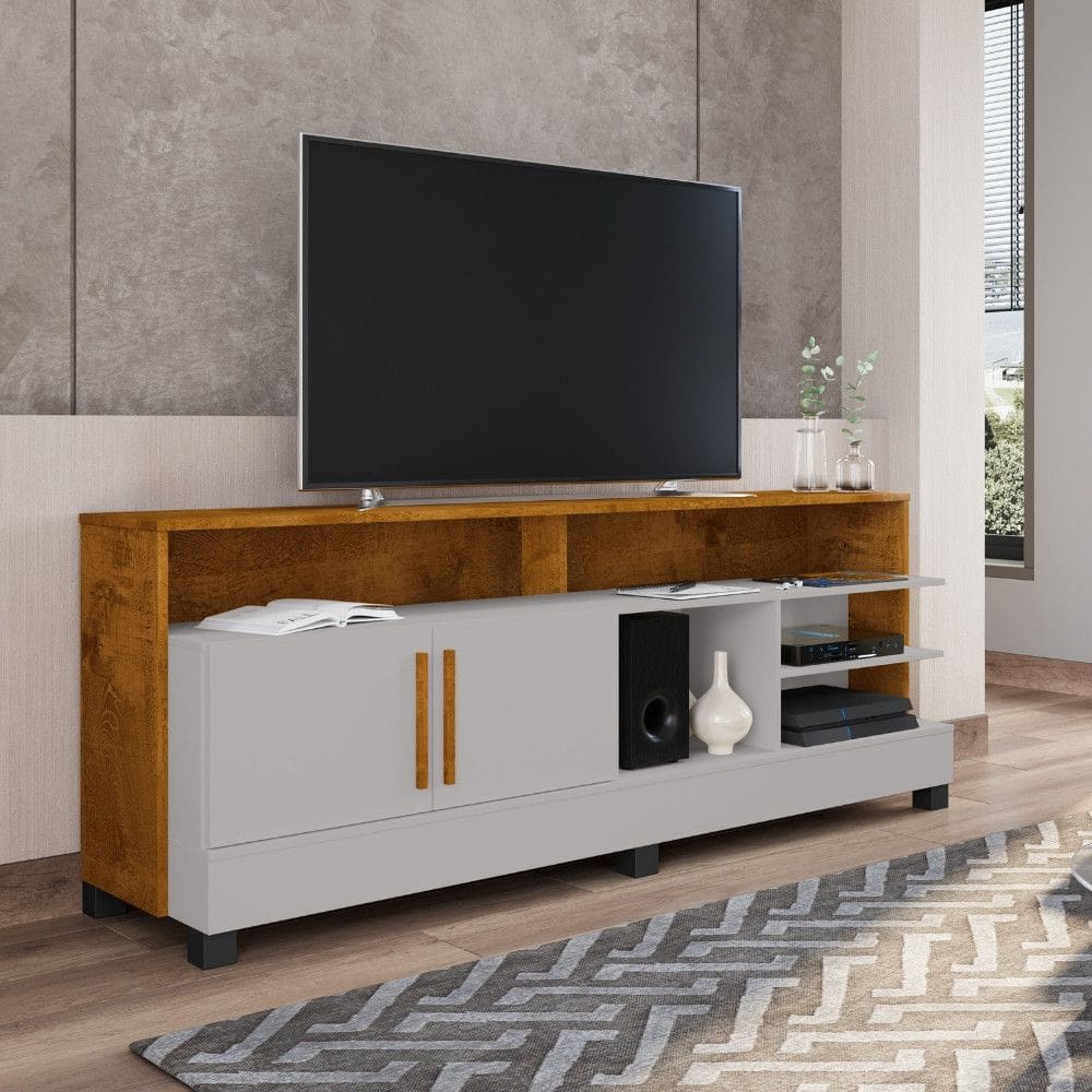 Rack para TV até 65 Polegadas 2 Portas com Pés de Madeira Taipe Bechara