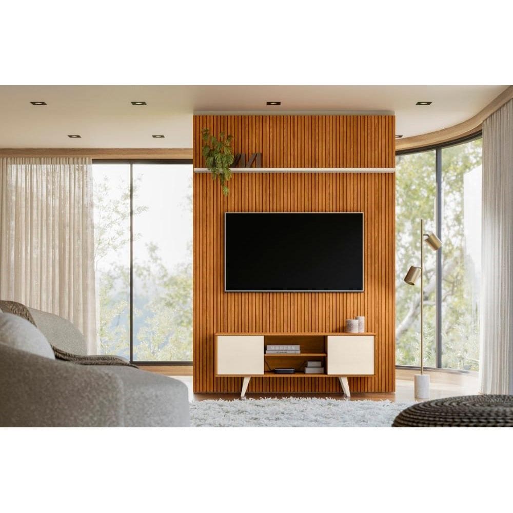 Rack+Painel Panorama para TV de até 55 polegadas - Cinamomo/Off White - Madetec