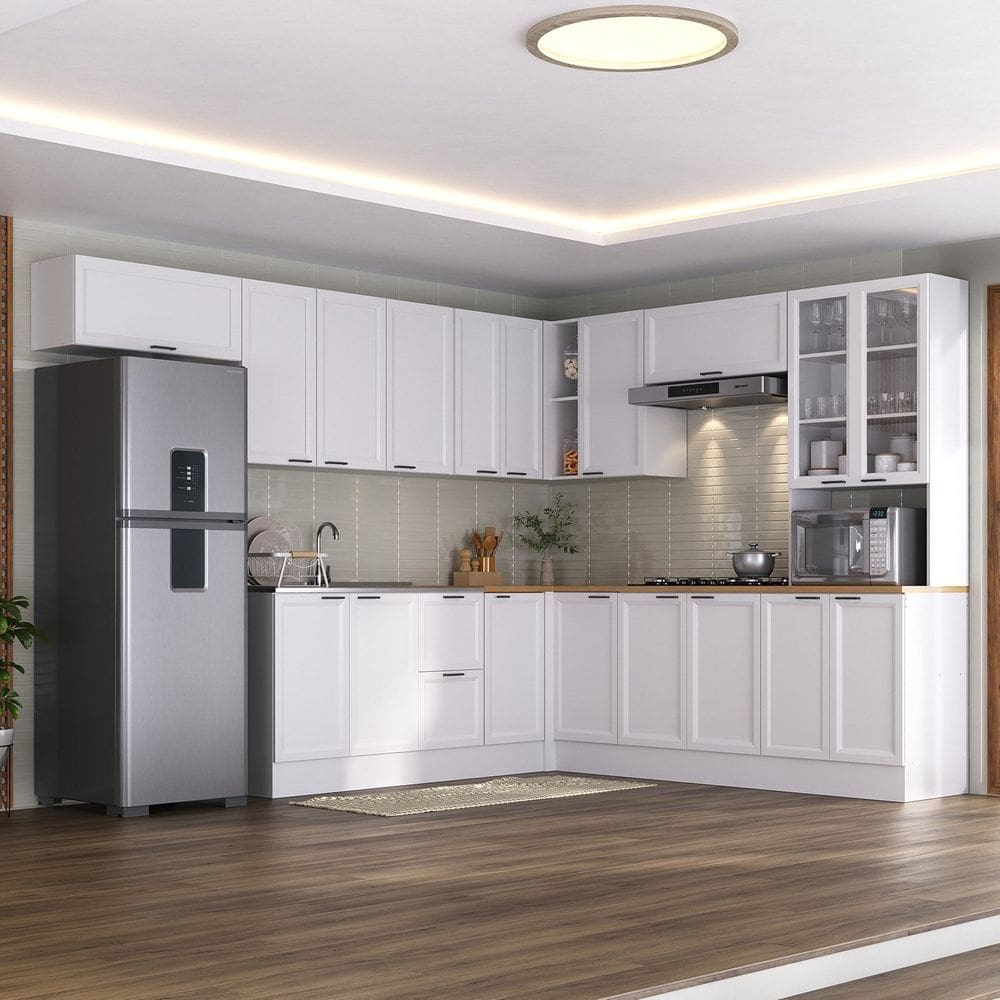 Cozinha Compacta 10 Peças 5 Aéreos 4 Balcões 1 Paneleiro Duplo Soho Cabecasa Madeiramadeira Branco/Branco