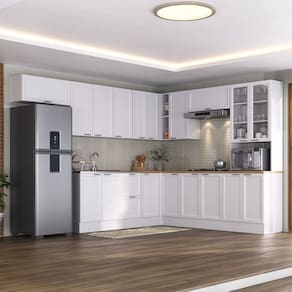 Cozinha Compacta 10 Peças 5 Aéreos 4 Balcões 1 Paneleiro Duplo Soho Cabecasa Madeiramadeira Branco/Branco