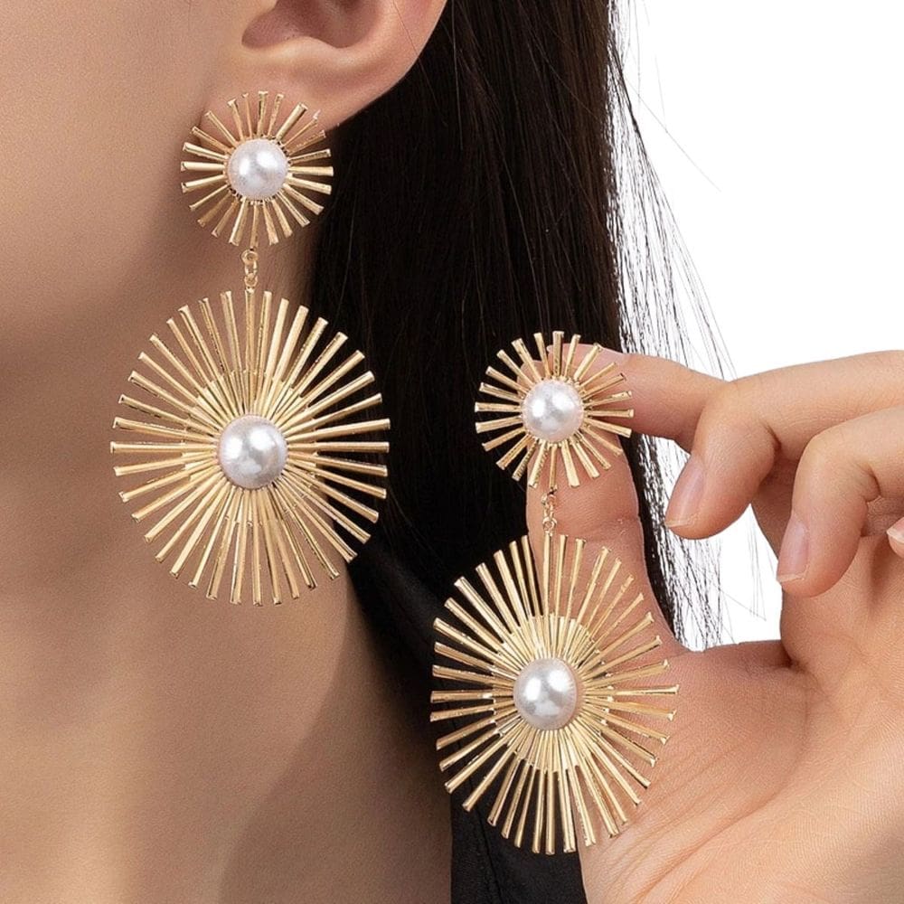 Brincos Femininos Dourado Pressão Longos Exagerados Luxo