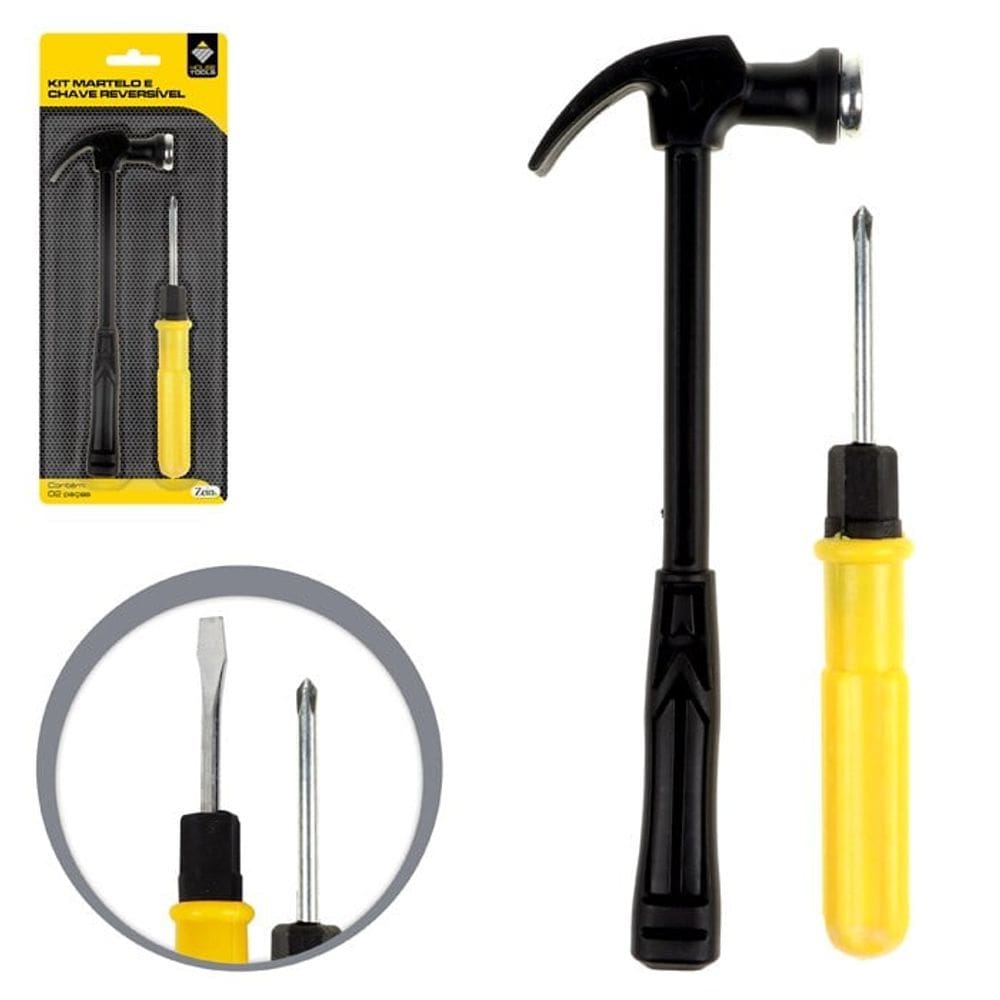 Kit Martelo com Chave Philips e Chave de Fenda Jogo de Peças e Ferramentas
